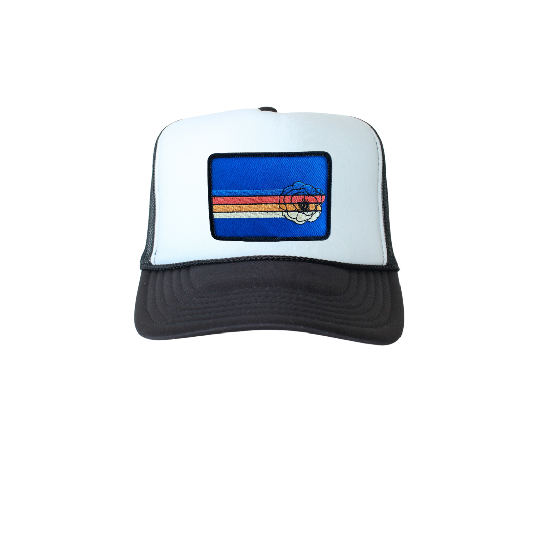 Poppy Stripe (blue)Trucker Hat m3 goods og